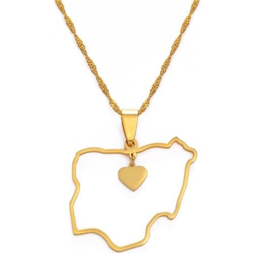 Anniyo Nigeria Map Pendant Necklaces Heart Nigerian Maps Jewelry Gold Color Maps #154221