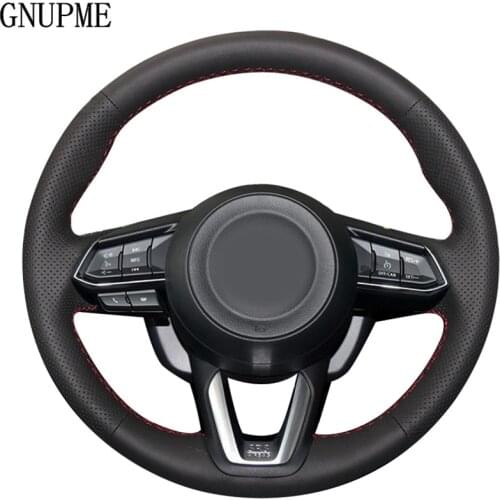 Hand-stitched Steering Wheel Cover Black Leather Car Steering Wheel Cover For Mazda CX-3 CX3 CX-5 CX5 2017 2018