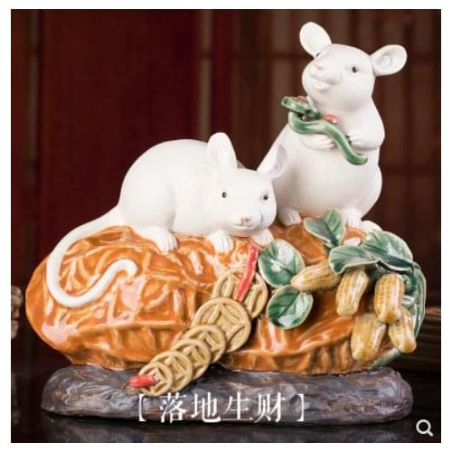 Zodiac mouse luxury Animal Sculpture statue piece Landing to make money Shiwan ceramic handicraft living room decoration
