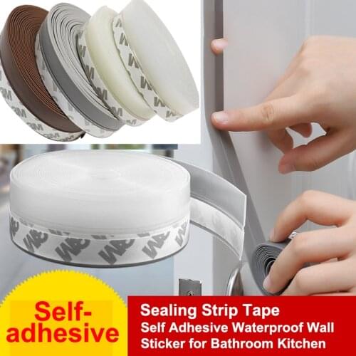 1Meter Self-Adhesive Door Sealing Strip Tape Bathroom Shower Sink Bath Caulk Tape Adhesive Waterproof Wall Sticker for Kitchen