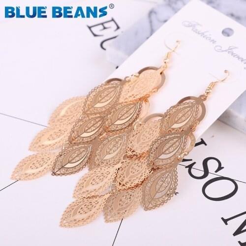 Drop Earrings bohemian fashion geometric leaf Gold big earring Women Classic Jewelry attern Hollow print Bijouterie statement