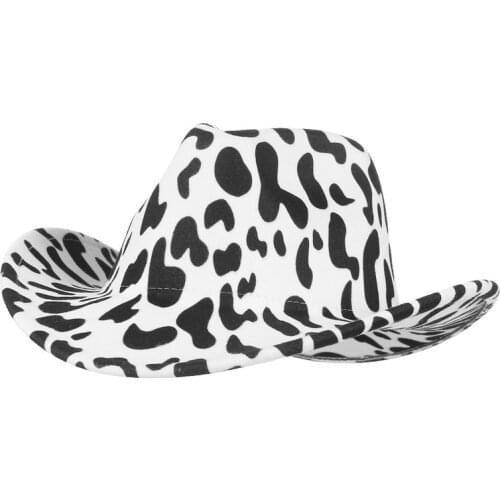 New Hot Double-Sided Cow Patten Top Hat WomenS Hat Rolled-Brim Fedora Hat Western Cowboy Jazz Hat