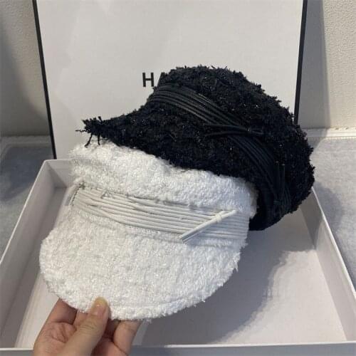 Black Hat For Women Military Hats Laides New Autumn Winter Warm Streetwear Octagonal Cap Korean Beret Flat Top Luxury Hat Cape