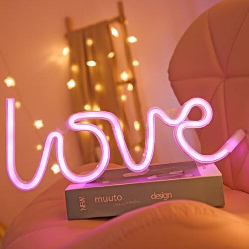 LED Neon Lights Love Shape Night Light Sign Lamp (Battery box + USB) Double Powered Nightlight for Indoor Christmas Wedding