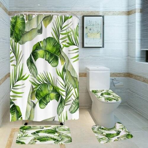 Green Leaves Waterproof Bathroom Shower Curtain Bathtub Insulation Bathing Cover with Hooks Home Toilet Accessories Duschvorhang