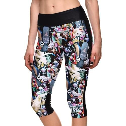 Women Fitness Yoga Pants Cross Halloween Pumpkin Printing Running Workout Capris Plus Size