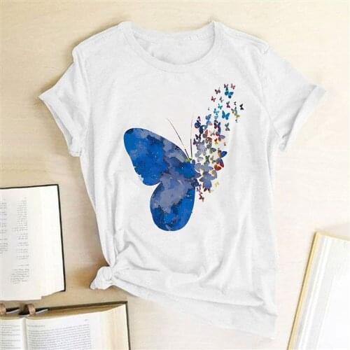 Ladies Tops 2021 Camisas De Mujer Butterfly Print Women T-shirt Short Sleeve O-neck Loose Summer Harajuku Woman Tshirts Tees