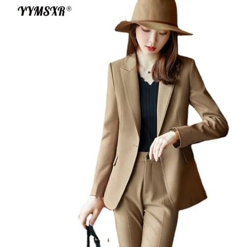2021 Winter Womens Suit Business Wear High-quality Temperament Casual Ladies Jacket + High-waist Casual Trousers Two-piece