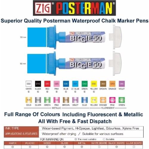 ZIG Kuretake Poster Pens Posterman Chalk Marker Pens BIGGIE 50mm Waterproof Brush Pens Japan PMA-150 POP Markers