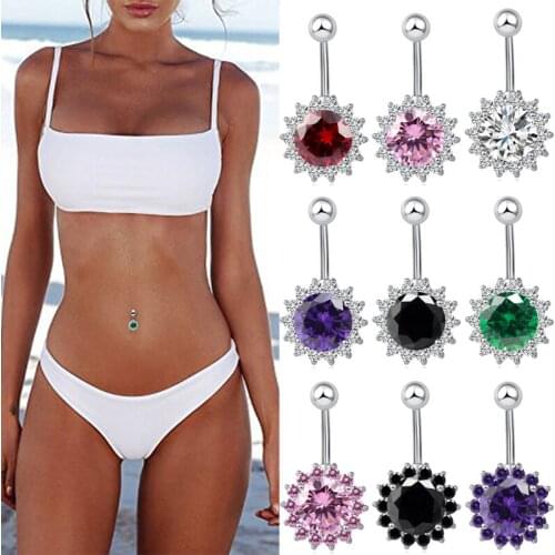 1PC 9 Colors Sexy Belly Button Rings Flower Navel Piercing Ombligo Women Earrings Piercing Body Jewelry Stainless Steel Rings