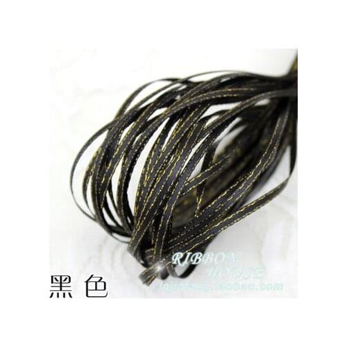 10meters/lot) 1/8''(3mm) Black Metallic Glitter Satin Ribbon Colorful gift package party ribbons Gold Edge DIY Candy Box Dec