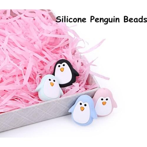Chengkai 10pcs Silicone Penguin Teether Beads DIY Animal Baby Shower Teething Montessori Sensory Cartoon Jewelry Toy Bead