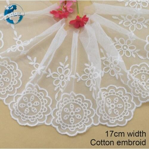 17cm white cotton embroided lace ribbon guipure trim wedding decoration DIY Accessories dolls lace african lace applique#3912