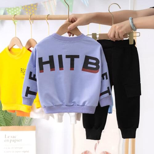 2021 Spring Kids Clothes Sets For Boys 2 3 4 5 6 8 Year Fashion Letter Print Long Sleeve Tops & Pants School Children Sport Suit