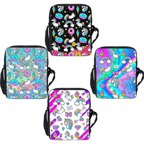 3D Print Rainbow Pink Unicorn Handbags Men Zipper Crossbody Bags Colorful Unicorn Shoulder Bag Girls Boys Anime Back Pack