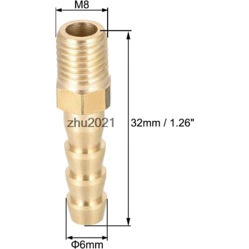 Brass Fitting Connector Metric M8x1 Male to Barb Hose ID 6mm 4pcs