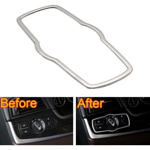 BBQ@FUKA 1x Steel Car Interior Head Light Switch Button Frame Decal Cover Trim Styling Sticker Fit For bmw 5 Series F10 11-2014