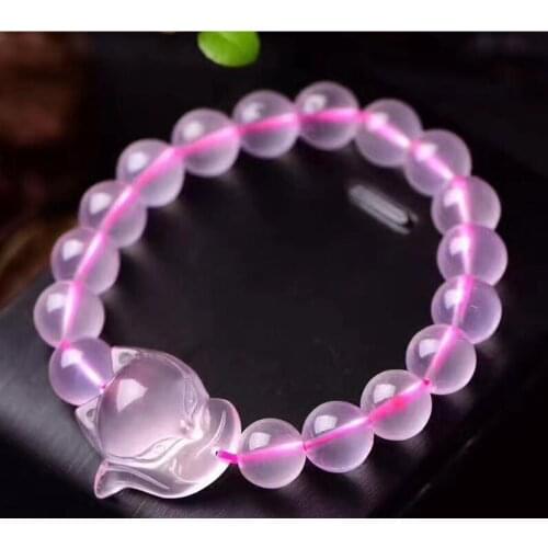 Free shipping Natural Star Rose Quartz Light Crystal Beads Fox Pendant Bracelet 12mm AAA