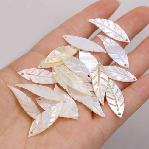 Natural White Shell Leaf-shaped Pendant Beads Cute Simple Handmade DIY Necklace Earrings Hair Bun Jewelry Accessories Bead9x28mm