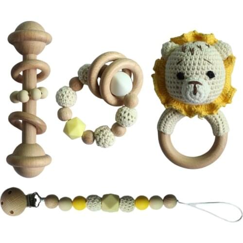 1-4Pcs Baby Pacifier Clip Chain Teething Bracelet Crochet Lion Toy Zebra Soother Infants Rattle Teether Newborn Dummy Holder