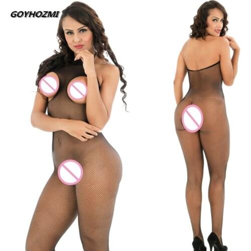 Black Body Suit sexy lingerie hot Open crotch chest body net clothes women full body stockings teddy sexy hose costumes intimate