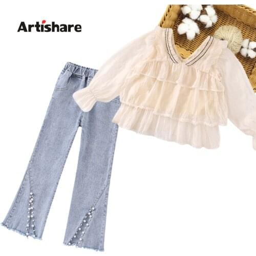Kids Clothes Girls Blouse + Jeans Girl Clothes Spring Autumn Girl Clothing Casual Style Kids Tracksuit