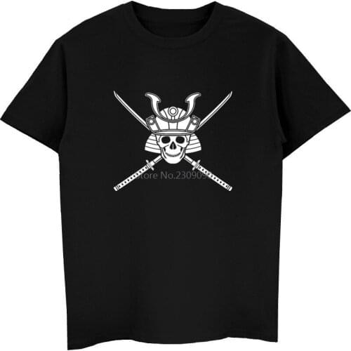 Skull Japanese Swords Ninja Funny Print T-shirt Men Cotton Short Sleeve T Shirt Hip Hop Tees Tops Harajuku Streetwear Fitness