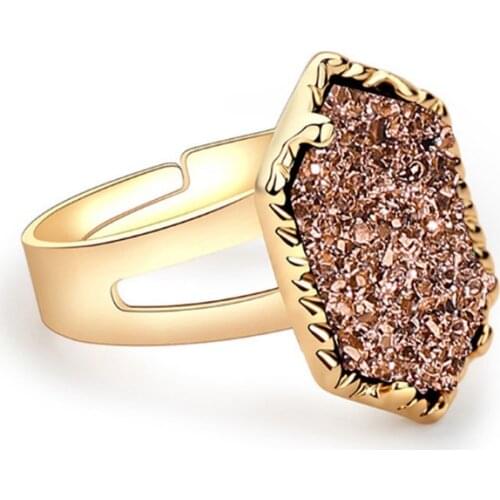 FYSL Light Yellow Gold Color Many Style Geometric Shape Crystal Cluster Resizable Finger Ring Trendy Jewelry