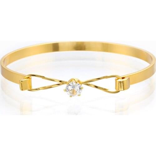 Fine bowknot rhinestone open bangle cuff bracelet elegant Jewelry Bangle for Women Girls Party fashion gift