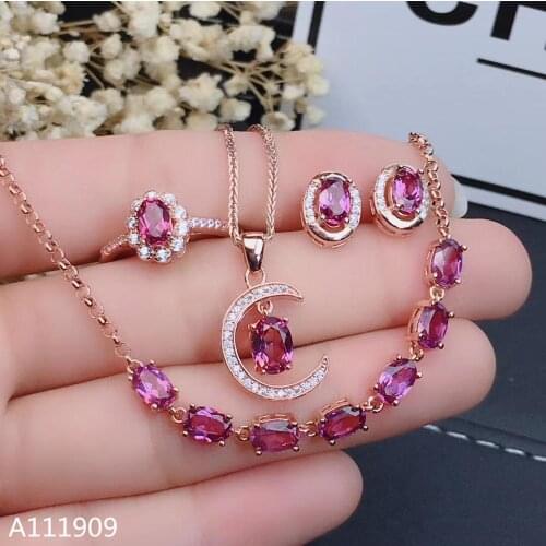 KJJEAXCMY boutique jewelry 925 sterling silver inlaid Natural Garnet Ring Bracelet Earring Necklace Set Support Test