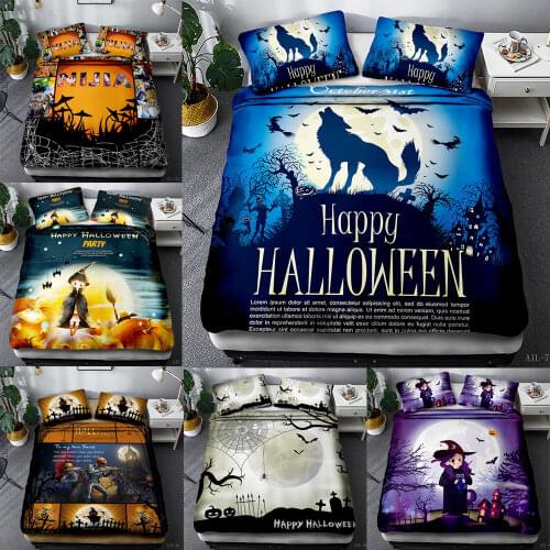 3D Halloween Duvet Cover Bat Moon Woof Printing Bedding Set Queen King 2/3PCS Soft Cartoon Kids Bedclothes Cute Home Textiles