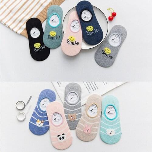 10 Pair/ Lot Summer New Invisible Boat Socks Wild Striped Crown Shallow Mouth Short Socks Silicone Non-Slip Cotton Socks