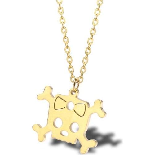 RIR Minimalist Skull And Crossbones Necklace Stainless Steel Halloween Skull Pendant Spooky Jewelry For Women & Men Gifts