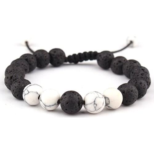 Fashion 8mm Natural Lava Stone Prayer Beads Bracelets For Women Men Yoga Sport Rope Braided Adjustable Bracelet Jewelry