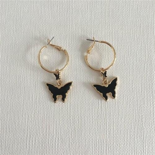 FASHION JEWELRY GOLD COLOR PLATING BLACK BUTTERFLY WITH HOOP EARRING FOR WOMEN GIRL