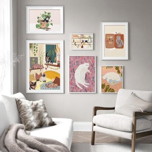 Cartoon Pet Animal Funny Cat Illustration Poster and Print Nursery Wall Art Canvas Painting Picture for Kids Room Kitchen Decor