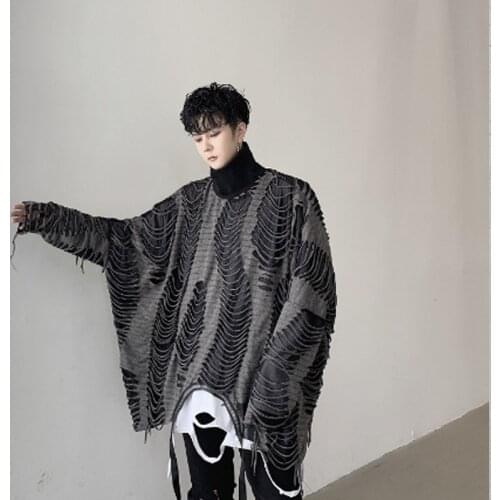 Mens spring and Autumn style Yamamoto style knife cut raggedy men loose high collar hoodie fashion male hip-hop coat