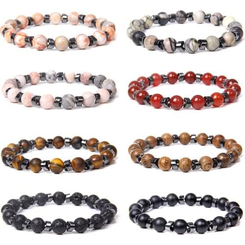 Natural Stone Hematite Spacer Beads Bracelets For Women Men Lava Tiger Eye Bangles Healing Cure Reiki Energy Chakra Jewelry Gift