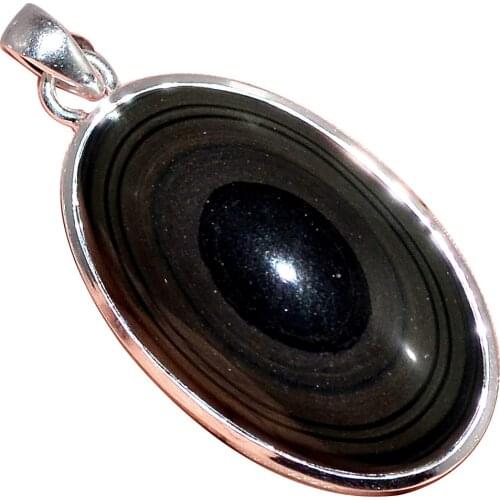 NiaoZaiFei YunZaiKan Genuine Obsidian Eye Pendant 925 Sterling Silver, 47 mm, MHBAP6203