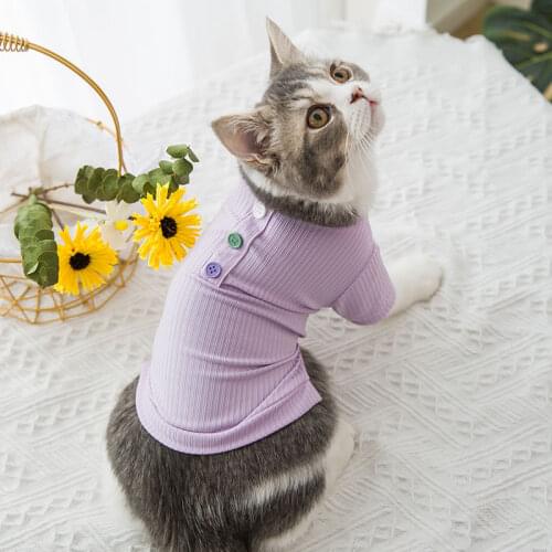 Dogs Clothes Spring Summer Thin Section Breathable Simple Open Placket Knitted T-Shirt Clothing For Cat Chihuahua French Bulldog