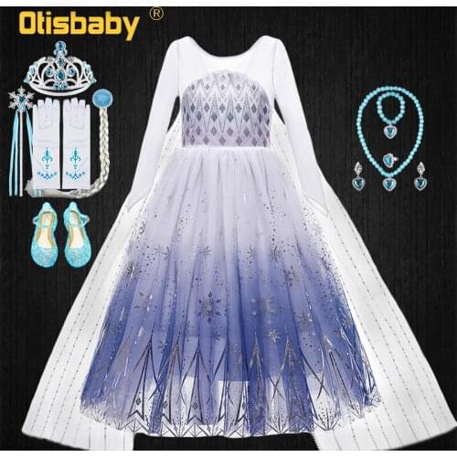 2 - 10 Years Christmas Fancy Little Girl Princess Elsa White Long Dress for Girls Snow Queen Birthday Party Childrens Clothing