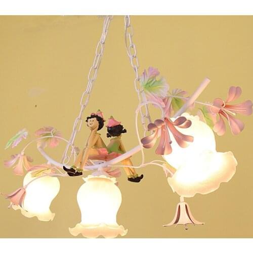 Pastoral Romantic Style Korean Wrought Iron Pendant Light Pink Rose Flower Bedroom Dining Room Hanging Lighting Lamp Ing pendant