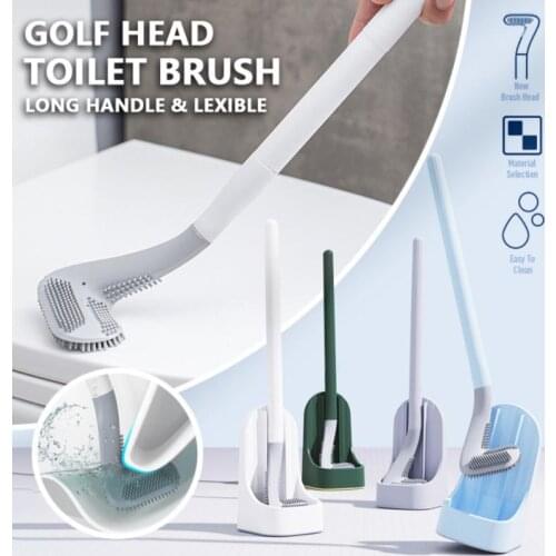 Golf Silicone Toilet Brush Wall-Mounted Detachable Soft Rubber Long Handle No Dead Toilet Cleaning Brush Bathroom Cleaning Tool