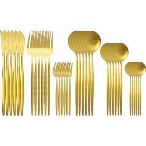 New 36Pcs Matte Gold Dinnerware Cake Fork Tea Spoon Knife Set Black Stainless Steel Tableware Western Gift Kitchen Cutlery Set