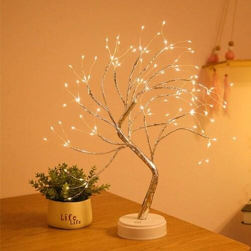 108 LED USB 3D Table-Lamp Copper wire Christmas Fire Tree Night light for Home Holiday bedroom indoor kids bar Decor fairy light