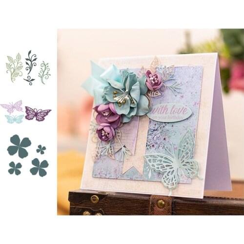 Three Butterflies Four Lucky Flowers And LeavesCut Dies For Scrapbooking Paper Craft Embossing Dies