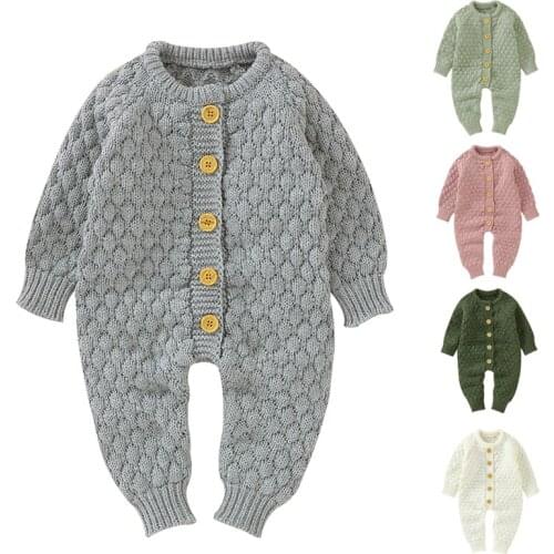 Korean Style Infant Baby Girls Boys Knitting Solid Color Long Sleeve Jumpsuit Autumn Winter Baby Boys Girl Knitting Bodysuits