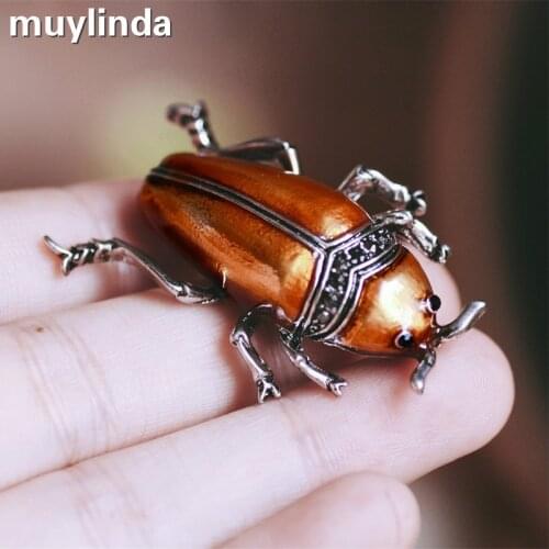 Muylinda Unique Beetle Enamel Pin Vintage Insects Brooches And Pins Rhinestone Brooch Clothing Jewelry For Women Broach