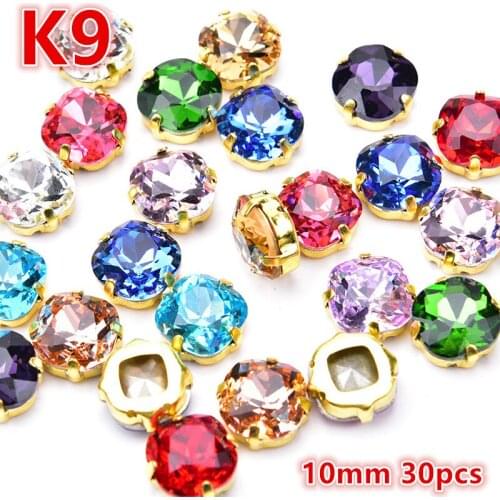 High Quality K9 Rhinestones With Gold Claw Crystal 10mm Round Aquare Glass Strass Mix Color Sew On Dress Diy Accessories Garment