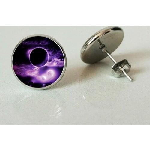 XHDBPurple Moon Glass Stud Earrings Full Moon Space Moon Nebula Stud Earrings Personal Gifts Mom Daughters Gift
